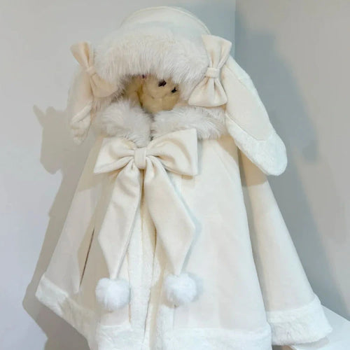 Load image into Gallery viewer, Y2k Aesthetic Cloak Jacket Women Japanese Lolita Fur Patchwork Rabbir Ear Hooed Coat Kawaii Sweet Bow Jackets Oversized JK Capes
