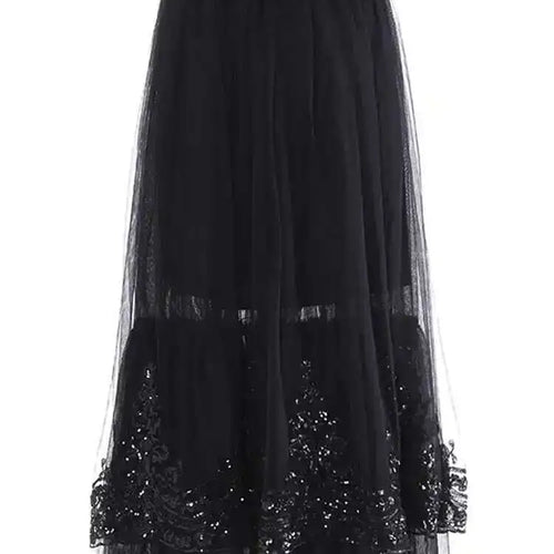 Load image into Gallery viewer, High Elastic Waist Black Sequins Mesh Elegant A-line Half-body Skirt Women Fashion Tide New Spring Autumn 2025 1DH8429
