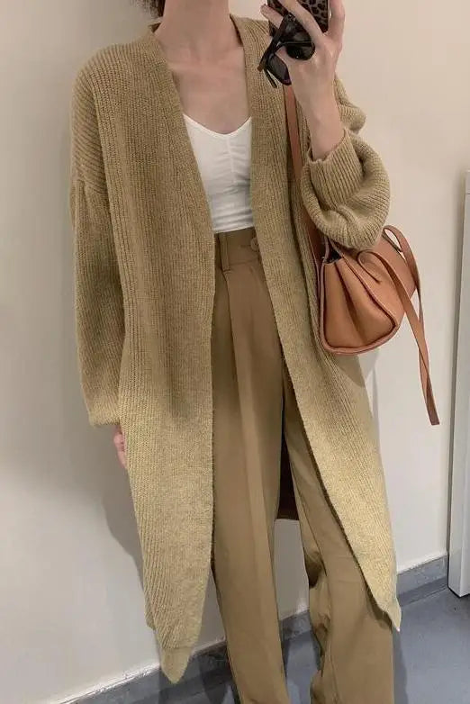 Autumn Winter Korean Fashion 2024 New Solid Elegant Long Sleeves Crochet Sweater Women V Neck Cardigan Knitting Tops Simplicity