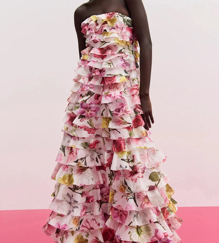 Solid Spliced Ruffles Loose Dresses For Women Strapless Sleeveless High Waist Temperament Dress Female Fashion New