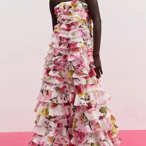 Load image into Gallery viewer, Solid Spliced Ruffles Loose Dresses For Women Strapless Sleeveless High Waist Temperament Dress Female Fashion New
