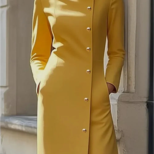 Load image into Gallery viewer, Women&#39;s Elegant Gold Long Dresses Spring Summer Single Brewed H-Line Stand Collar Lady Maxi Shirts Dresses
