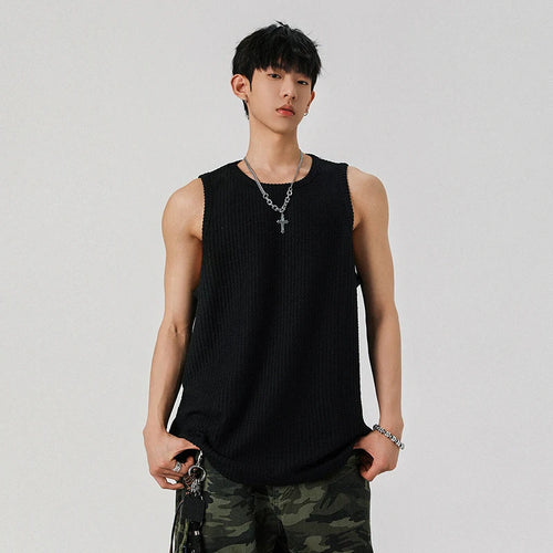 Load image into Gallery viewer, Loose Male Vest Loose Stripe Sleeveless T-shirt Pullover Solid Color T-shirts Men&#39;s Casual Top Summer Trend Handsome 9W1297
