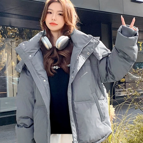 Load image into Gallery viewer, Winter Puffer Jackets Women Thick Warm Down Cotton Padded Coat Female Fashion Oversize Hooded Grey Loose Short Parkas Mujer 2023
