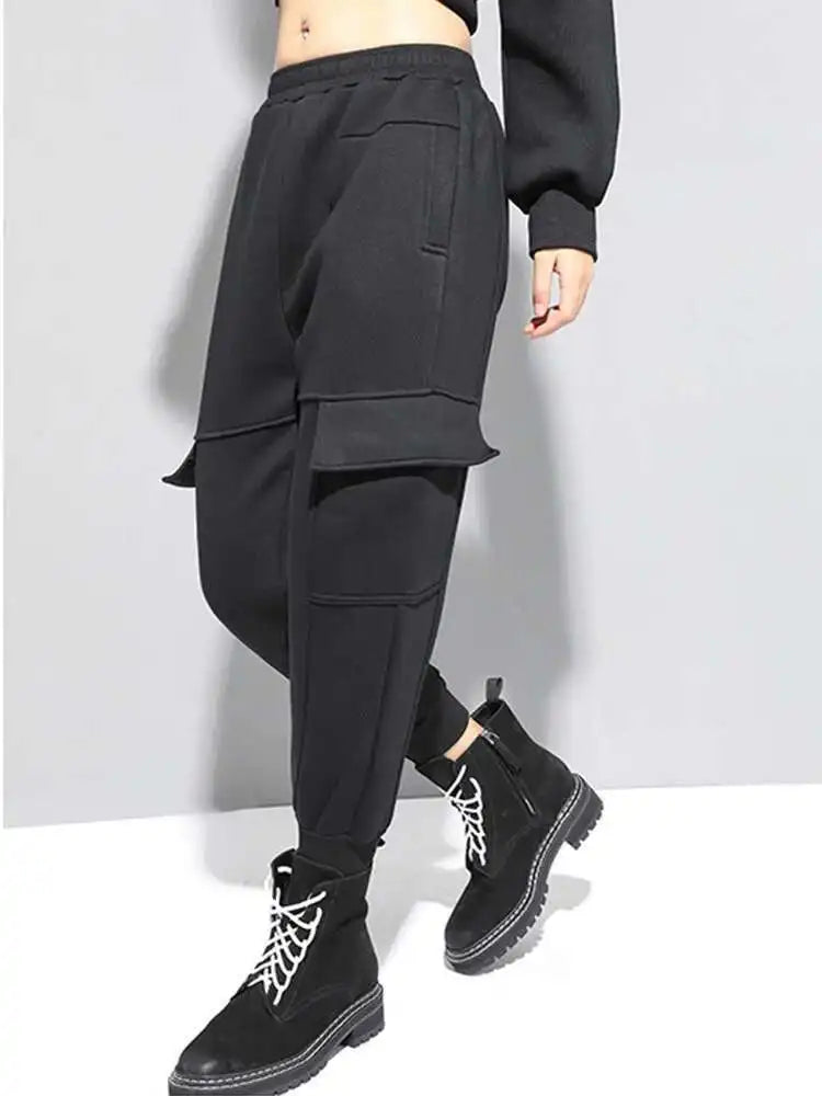 High Elastic Waist Black Pockets Casual Harem Pants New Loose Fit Trousers Women Fashion Tide Spring Autumn 2025 1DF4724