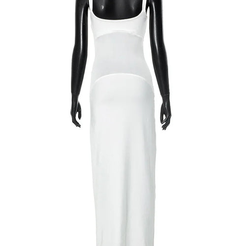 Load image into Gallery viewer, Mesh Patchwork Sexy Maxi Dress For Women Gown Spaghetti Strap Sleeveless Backless Bodycon Elegant Club Long Dress
