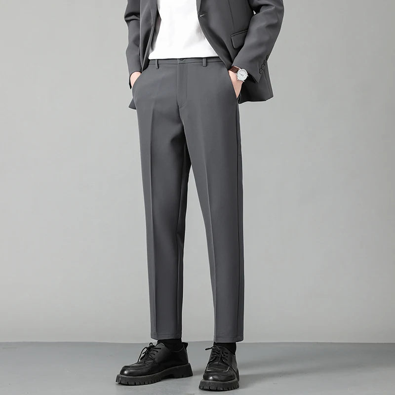 Summer Korean Style Men's Suit Pants Slim Center Line Casual Menwear Straight-leg Male Loose Bottom Simple 9C6764