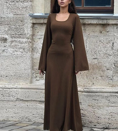 Autumn/Winter New Women Sweater Square Neck Flare Sleeve Lace up Waist Slim Dress Bodycon Party Club Street Clothing