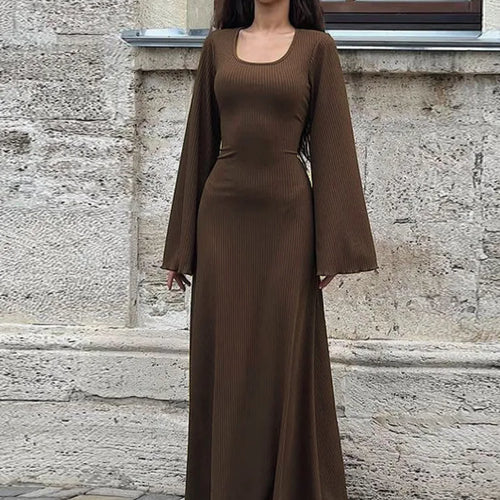 Load image into Gallery viewer, Autumn/Winter New Women Sweater Square Neck Flare Sleeve Lace up Waist Slim Dress Bodycon Party Club Street Clothing
