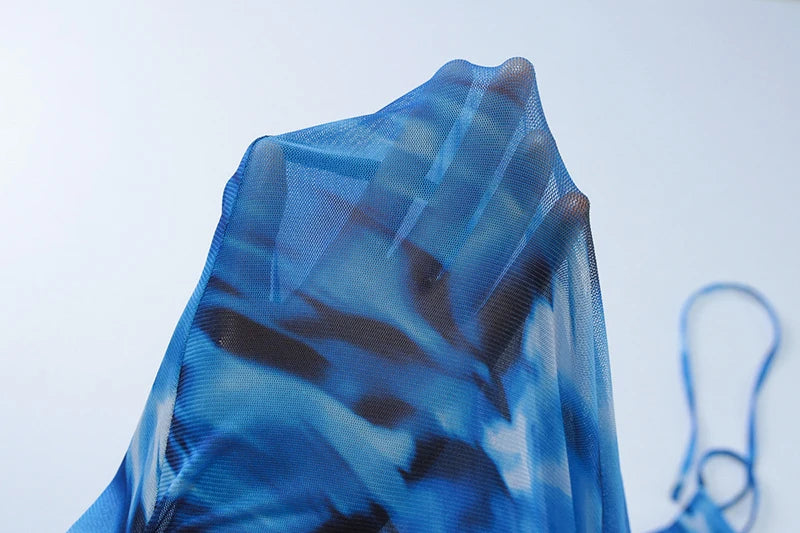 Halter Backless Print Sexy Maxi Dress For Women Gown Elegant Blue Printed Lace-up Sleeveless Evening Long Dress