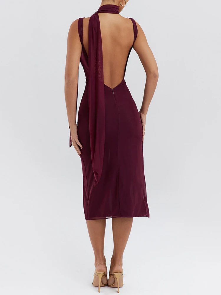 Sexy Sleeveless Lace Up 3D Flower Dress For Women Backless Mesh Patchwork Double-layer Bodycon Elegant Party Evening2024