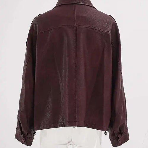 Load image into Gallery viewer, PU Leather Wine Red Vintage Big Size Jacket New Lapel Long Sleeve Women Coat Fashion Tide Spring Autumn 2025 CP6A0015
