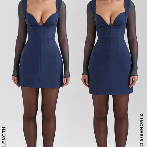 Load image into Gallery viewer, Plunge Neck Backless Sexy Mini Dress For Women Fashion Sheer Long Sleeve Backless Bodycon Club Party Sexy Dress Elegant
