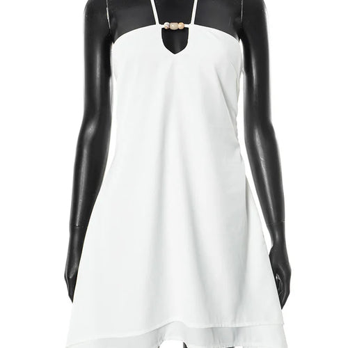 Load image into Gallery viewer, Halter Off-shoulder Backless Sexy Mini Dress Women White Hollow Out Strapless Lace-up A-line Club Dress Summer 2025
