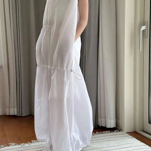 Load image into Gallery viewer, Women White Gray Big Size Long Elegant Thin Dress New Square Collar Sleeveless Fashion Tide Spring Summer 2025 1DH6054

