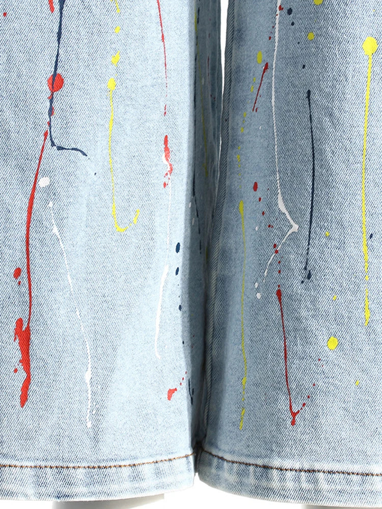 High Waist Blue Denim Color-block Buckle Long  Wide Leg Jeans New Women Trousers Fashion Tide Spring Autumn 2025 7AB4525