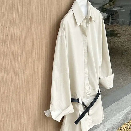 Load image into Gallery viewer, Women White Hem Pleated Elegant Big Size Mini Shirt Dress New Lapel Long Sleeve Fashion Tide Spring Autumn 2025 1DH9552
