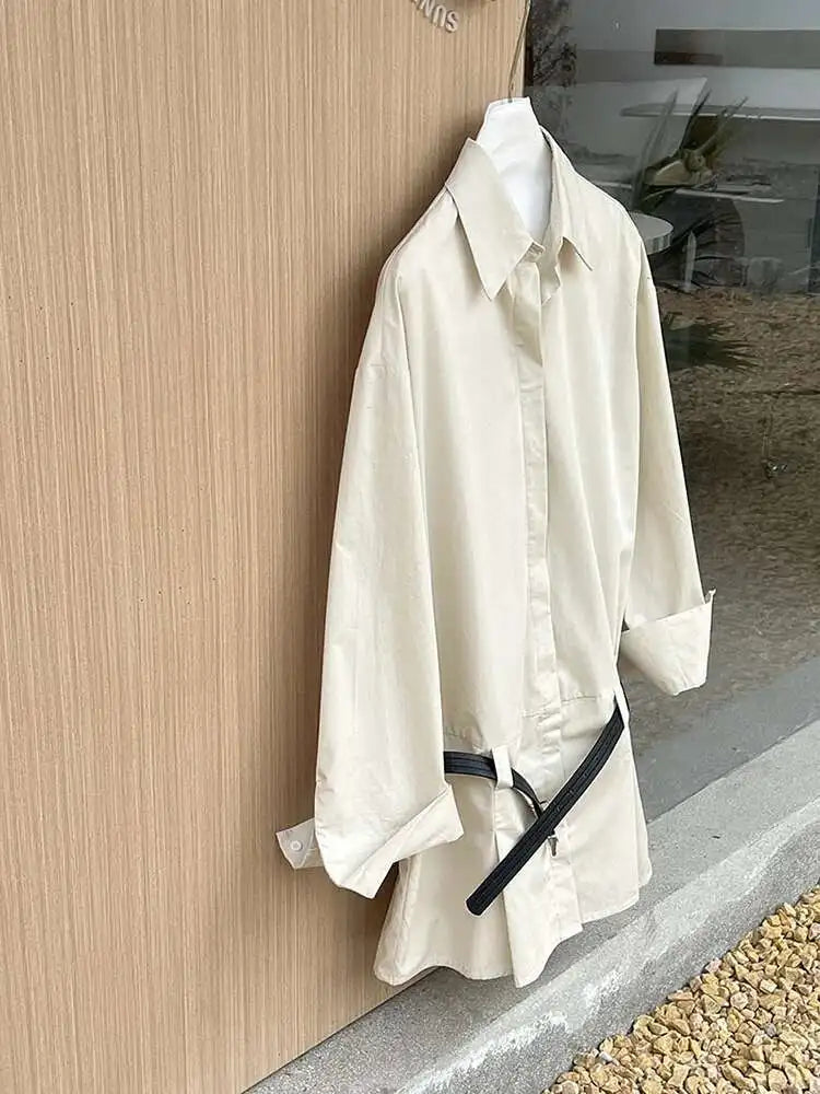 Women White Hem Pleated Elegant Big Size Mini Shirt Dress New Lapel Long Sleeve Fashion Tide Spring Autumn 2025 1DH9552