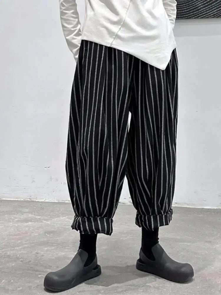 High Waist Casual Black Striped Casual Wide Leg Pants New Loose Fit Trousers Women Fashion Spring Summer 2025 1DF3686