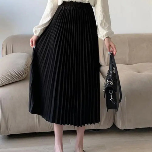 Load image into Gallery viewer, Spring Summer Black Beige High Waist Pleated Long Skirts Korean Fashion Women Blue Yellow Versatile A-line Half Skirt Streetwear
