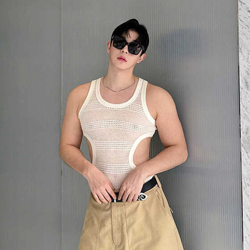 Load image into Gallery viewer, Summer Slim-fit Vest Sexy Men&#39;s Wear Hollowed Side Waist Round Collar Male Vests new Fashion Male Sleeveless Top 9C5939
