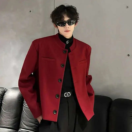 Load image into Gallery viewer, Stylish Men&#39;s Suit Jackets Stand Collar Single Breasted Shoulder Padded Slim Casual Thickened Male Short Blazers 9W223
