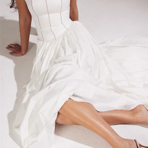 Load image into Gallery viewer, Elegant White Sundress Spaghetti Strap Backless Midi Dress For Women Fashion Sleeveless A-line Loose Long Dress New
