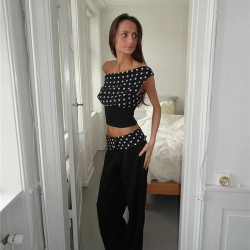 Load image into Gallery viewer, Backless Polka Dot Crop Tops Women Vest Fashion Summer New Oblique Shoulder Sleeveless Tank Tops Pullovers Female
