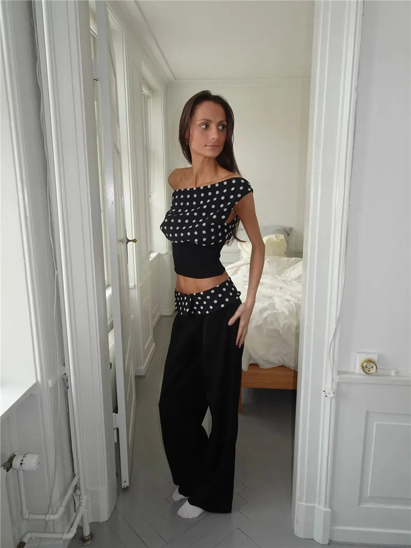 Backless Polka Dot Crop Tops Women Vest Fashion Summer New Oblique Shoulder Sleeveless Tank Tops Pullovers Female