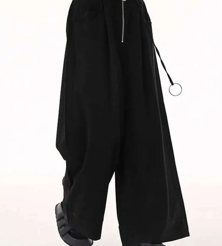 High Elastic Waist Black Pocket String Long Wide Leg Pants New Trousers Women Fashion Tide Spring Autumn 2025 1DH9507