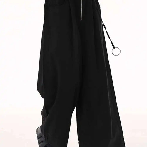 Load image into Gallery viewer, High Elastic Waist Black Pocket String Long Wide Leg Pants New Trousers Women Fashion Tide Spring Autumn 2025 1DH9507
