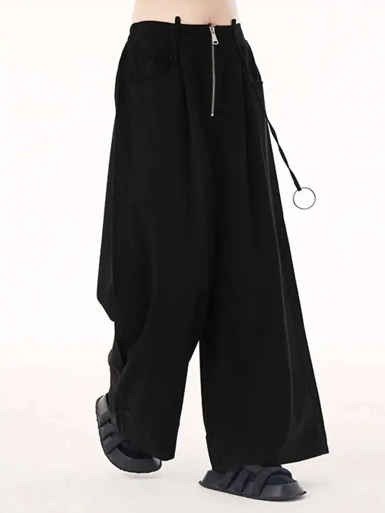High Elastic Waist Black Pocket String Long Wide Leg Pants New Trousers Women Fashion Tide Spring Autumn 2025 1DH9507