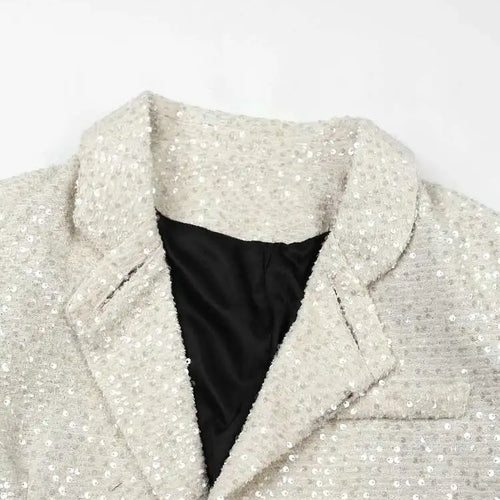 Load image into Gallery viewer, Women Beige Sequins Big Size Elegant Blazer New Lapel Long Sleeve Loose Fit Jacket Fashion Tide Spring Autumn 2025 CPG0776
