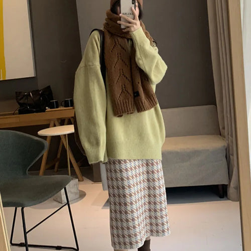 Load image into Gallery viewer, Houndstooth Jacquard Knitted Long Skirts Women Fall Winter Fashion High Waist Bodycon Skirt Female C-095
