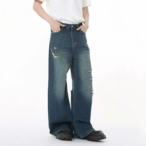 Load image into Gallery viewer, Men's Jeans Solid Color Holes Design Korean Style Worn-out Mill White Straight Leg New Spring Baggy Male Trousers 9W1265
