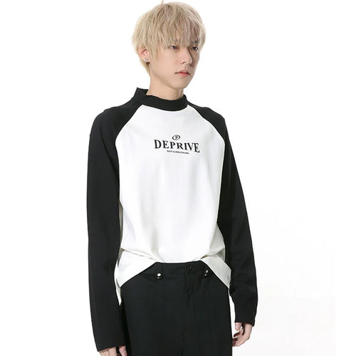 Load image into Gallery viewer, Korean Fashion Men&#39;s T-shirt Round NeckPatchwork Contrast Color Letter Printing Male Long Sleeve Tops Autumn 9C4391
