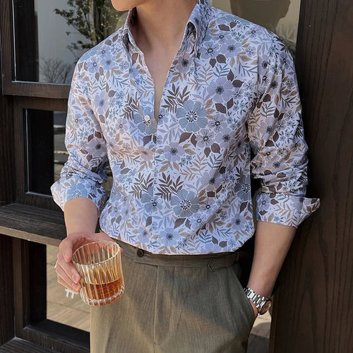 Load image into Gallery viewer, Men&#39;s Long Sleeved Printed Shirt Turn-down Collar Casual Stylish Single Breasted Style Male Handsome Clothing 9W1649
