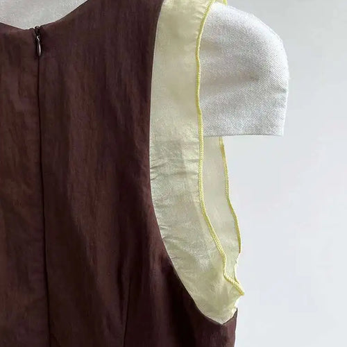 Load image into Gallery viewer, Women Coffee Color-block Elegant Long Vest Dress New Round Neck Sleeveless Fashion Tide Spring Summer 2025 1DJ0743
