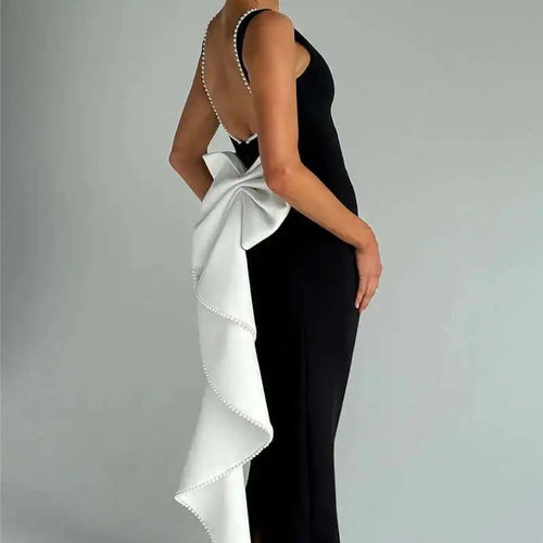 Load image into Gallery viewer, Elegant Pearl Bow Backless Sexy Maxi Dress Women Gown Fashion Sleeveless High Waist A-line Club Party Long Dress
