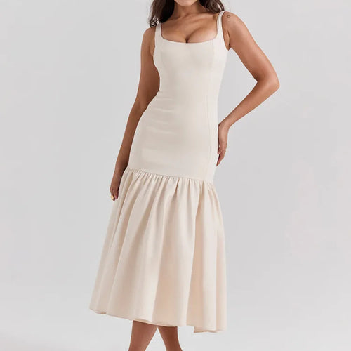 Load image into Gallery viewer, Backless Maxi Fishtail Dress For Women Gown Fashion Square Collar Sleeveless Loose Pleated Long Dress Elegant Dresses
