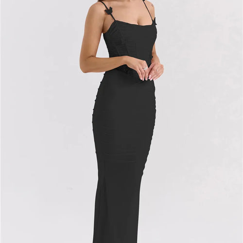 Load image into Gallery viewer, Bow Spaghetti Strap Sexy Maxi Dress For Women Gown Elegant Off-shoulder Sleeveless Backless Evening Club Party Dress
