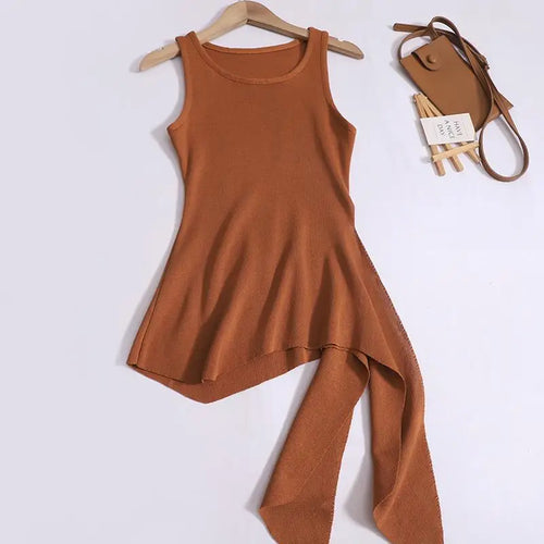 Load image into Gallery viewer, Summer Solid Round Neck Sexy Irregular Bandage Knitted Vest Women Sleeveless Holiday Versatile Tops Casual Streetwear clothing
