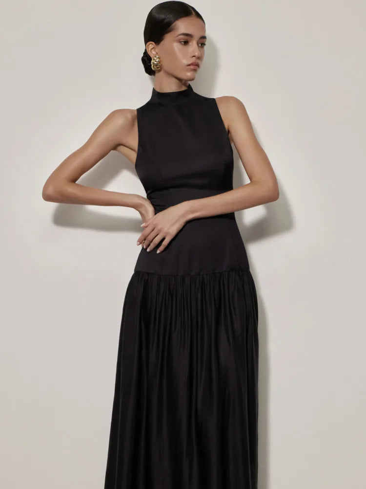 Elegant Sleeveless Tight  Backless Dress Women Slim Pleated Female Vestidos Summer New 2024 Party Vacation Evening Dress