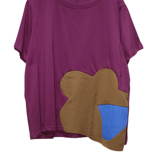 Load image into Gallery viewer, Women Black Color-block Irregular Big Size T-shirt New Round Neck Shorr Sleeve Fashion Tide Spring Summer 2025 1DJ0562
