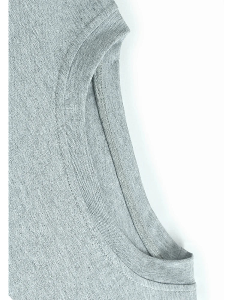 Women Gray White Color-block Irregular Big Size T-shirt New Round Neck Short Sleeve Fashion Spring Summer 2025 1DJ1583