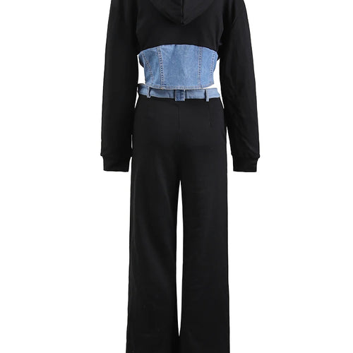 Load image into Gallery viewer, Black Denim Jacket Wide Leg Pants Two Piece Suit New Hooded Long Sleeve Women Fashion Tide Spring Autumn 2025 CPDB013
