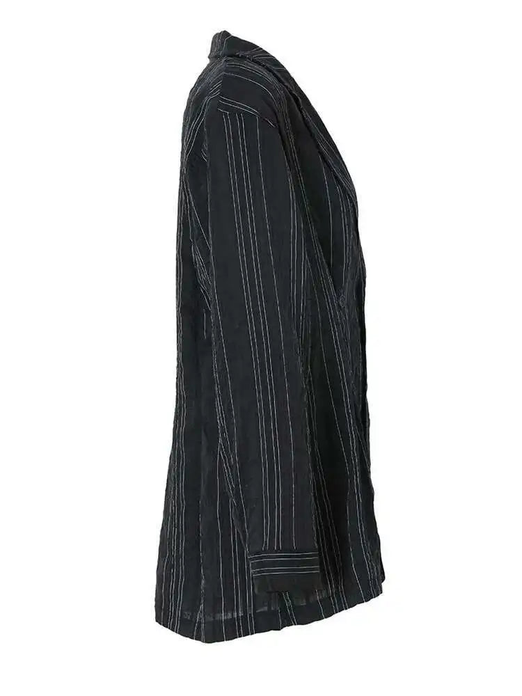 Women Black Pleated Big Size Thin Blazer New Lapel Long Sleeve Loose Fit Jacket Fashion Tide Spring Autumn 2025 1DF3148