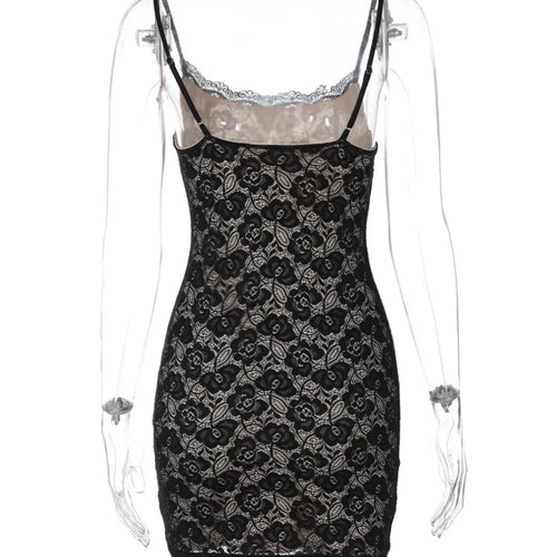 Load image into Gallery viewer, Lace Spaghetti Strap Sexy Mini Dress For Women Robe Fashion Off-shoulder Sleeveless Backless Floral Print Skinny Dress
