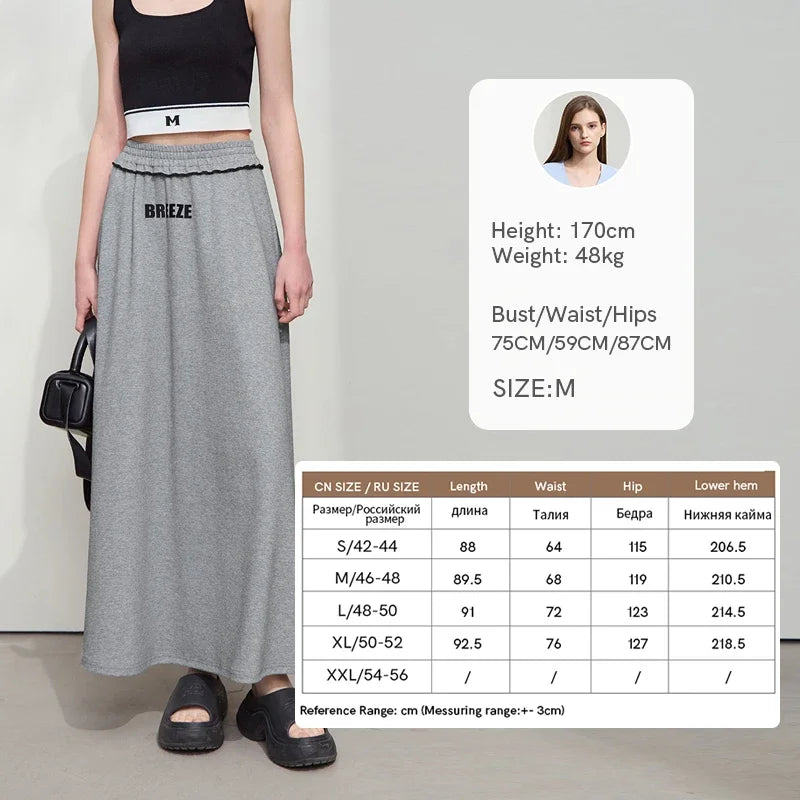 Minimalist Women's Printed Skirt 2025 Autumn New Versatile Loose Letter A Line Stretch Elastic Waist Long Skirt 12541110