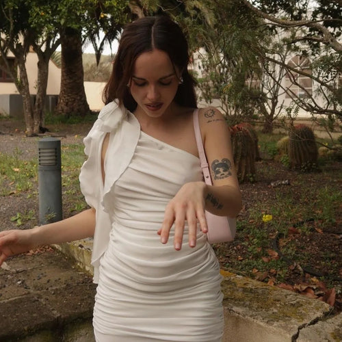 Load image into Gallery viewer, Elegant One Shoulder 3D Flower Mini Dress Women 2024 Summer New Sexy Slim Wrap Hip Dress Tight Party Club Evening Dress
